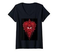 Mujer Corazón Ojo Sagrado Más Allá Pirámide Vigilante Divino Verdad Ornada Camiseta Cuello V
