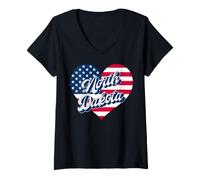 Mujer Corazón patriótico del Estado de Dakota del Norte Estados Unidos Hombres Mujeres y niños Camiseta Cuello V