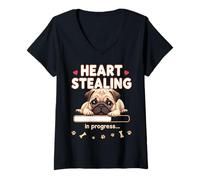 Mujer Corazón Pug Perro Divertido Regalo Pug Cachorro Camiseta Cuello V