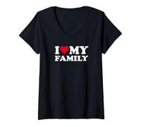 Mujer Corazón Rojo Amo Mi Familia Camiseta Cuello V