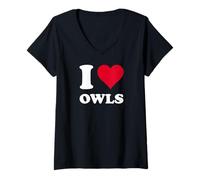 Mujer Corazón Rojo Me Encanta Búhos Camiseta Cuello V
