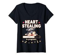 Mujer Corazón Schnauzer perro divertido regalo Schnauzer cachorro Camiseta Cuello V