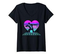 Mujer Corazón Synthwave Gorila Dab Gorilas Camiseta Cuello V