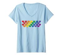 Mujer Corazones Arco Iris Bandera LGBT Mes del Orgullo Gay Aliado Camiseta Cuello V