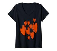Mujer Corazones Lindos Dibujados a Mano Naranja romántico Garabato Camiseta Cuello V