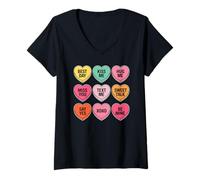 Mujer Corazones Pastel Con Mensajes Dulces Camiseta Cuello V