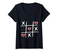 Mujer Corazones Tic TAC Toe Día de San Valentín Camiseta Cuello V