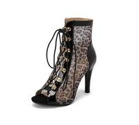 Mujer Cordones Recortados Zapatos De Vestir Peep Toe Charol Botines De Verano Tacón De Aguja Alto Sandalias De Fiesta De Graduación,7cm Black,39 EU