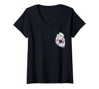 Mujer Corea del Sur Bandera Nacional Corazón Corazón Corea del Sur Camiseta Cuello V
