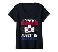 Mujer Corea del Sur Día de Restauración Gwangbokjeol Celebración Wear Camiseta Cuello V