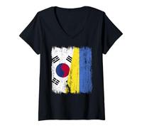 Mujer Corea del Sur Ucrania Media Bandera Corea del Sur Ucrania Jersey Camiseta Cuello V
