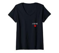 Mujer Corea Hangul Tipografía Cartas Corea del Sur Cultura Coreana Camiseta Cuello V