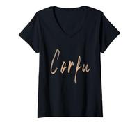 Mujer Corfú Grecia Diseño Vintage Elegante Camiseta Cuello V