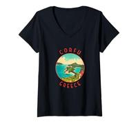 Mujer Corfú Grecia Retro Círculo Envejecido Camiseta Cuello V