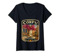 Mujer Corfú Grecia Vacaciones aCorfu Family Trip Luna de Miel Camiseta Cuello V