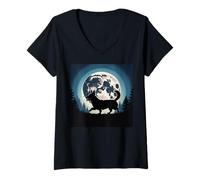 Mujer Corgi Art Corgi Theme Full Moon Cozy Corgi Lovers Corgis Camiseta Cuello V