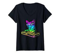 Mujer Corgi DJ Music Party, Amante de los Perros Camiseta Cuello V