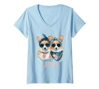Mujer Corgi Dogs Sweet Will Bite Savage, descarado y Lindo Humor Camiseta Cuello V
