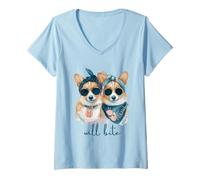 Mujer Corgi Dogs Sweet Will Bite Savage, descarado y Lindo Humor Camiseta Cuello V