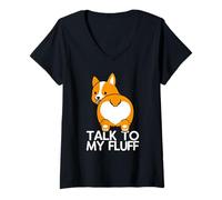 Mujer Corgi Madre Talk To My Fluff Perro Mamá Perro Papá Camiseta Cuello V