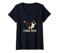 Mujer Corgi Mom Cute Welsh Cárdigan Puppy Running Camiseta Cuello V