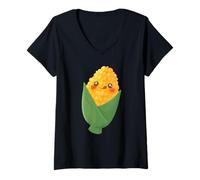 Mujer Corn On The COB Kawaii Lindo Divertido Camiseta Cuello V