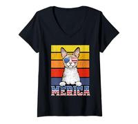 Mujer Cornish Rex Cat 4th of July Merica American Mericat Cats Camiseta Cuello V