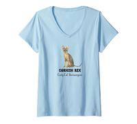 Mujer Cornish Rex Cat Funny Diching Curly Cat Travesuras Camiseta Cuello V