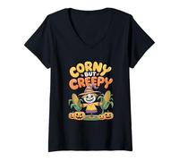 Mujer Corny Pero Espeluznante Divertido Halloween espantapájaros Juego de Palabras Camiseta Cuello V