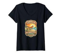 Mujer Corolla Wild Banker Caballos Carolina del Norte Outer Banks Camiseta Cuello V
