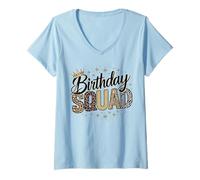 Mujer Corona Birthday Squad con estampado animal, leopardo, guepardo y cebra Camiseta Cuello V