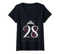 Mujer Corona de 28 corazones de 28 años, feliz cumpleaños 28 para niña y mujer Camiseta Cuello V