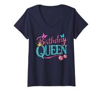 Mujer Corona de corazón de mariposa azul rosa para cumpleaños 21 30 40 50 Camiseta Cuello V