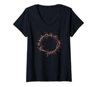 Mujer Corona de Espinas Jesucristo Vía Crucis Nuevo Testamento Camiseta Cuello V