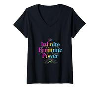 Mujer Corona de Poder Femenino Infinito tipografía Floral Camiseta Cuello V