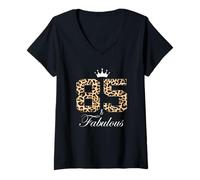 Mujer Corona de Reina Leopard 85 & Fabulous 85 años para 85 cumpleaños Camiseta Cuello V