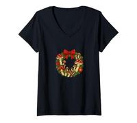 Mujer Corona de Setas navideñas Yule Recolector de Hongos Camiseta Cuello V
