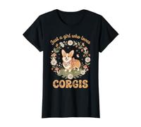 Mujer Corona Floral Corgi Welsh Dog «Just a Girl Who Loves Corgis» Camiseta gráfica económica