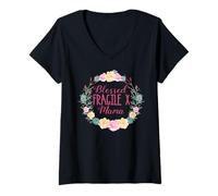 Mujer Corona Floral para mamá bendecida fragícola X Mama Camiseta Cuello V