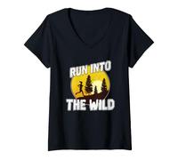 Mujer Corre hacia lo Salvaje Camiseta Cuello V