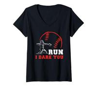 Mujer Corre te reto béisbol Camiseta Cuello V