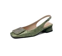 Mujer Correa Al Tobillo Sandalias Romanas con Hebilla Punta Cuadrada Destalonadas Sandalias De Verano Tacón De Bloque Bajo Zapatos De Vestir con Pedrería,Verde,36 EU