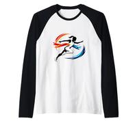 Mujer Corredor Cruzando Línea De Meta Movimiento Abstr Camiseta Manga Raglan
