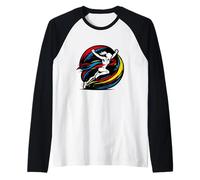 Mujer Corredor Cruzando Línea De Meta Resumen Camiseta Manga Raglan