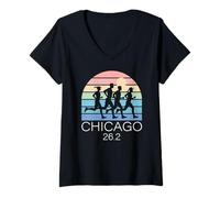 Mujer Corredor Retro con Meta de maratón de 26.2 en Chicago, Corre rápido Camiseta Cuello V