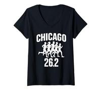 Mujer Corredor Retro con Meta de maratón de 26.2 en Chicago, Corre rápido Camiseta Cuello V