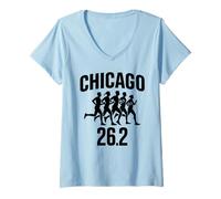 Mujer Corredor Retro con Meta de maratón de 26.2 en Chicago, Corre rápido Camiseta Cuello V