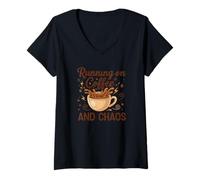 Mujer Correr en el café y el Caos Camiseta Cuello V