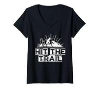 Mujer Correr en la Montaña Reto Sendero Naturaleza Aire Libre Camiseta Cuello V