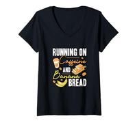 Mujer Corriendo con Cafeína Y Pan De Plátano Divertidos Fans De Pan De Plátano Camiseta Cuello V
